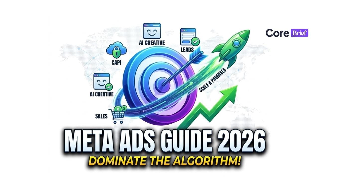 A high-contrast thumbnail showing a targeting bullseye and rising rocket booster, titled 'Meta Ads Guide 2026: Dominate the Algorithm with CAPI and AI.
