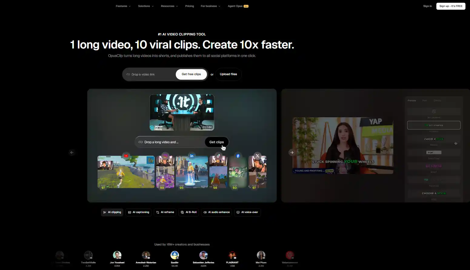 OpusClip AI tool turning long video into multiple short clips automatically