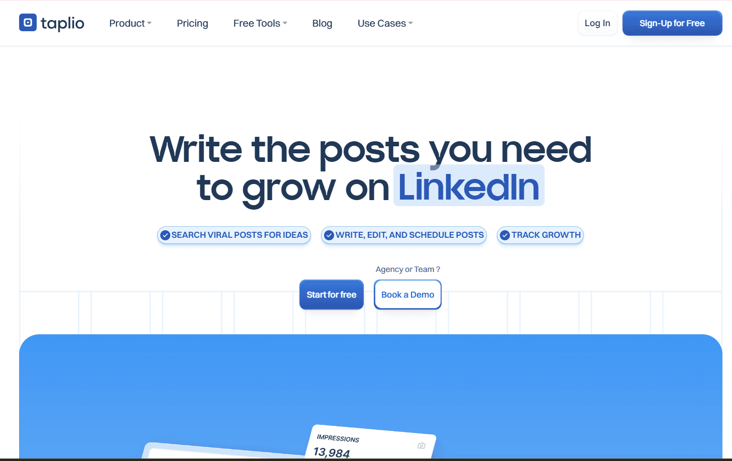 Write the posts you need to grow on LinkedIn through taplio 